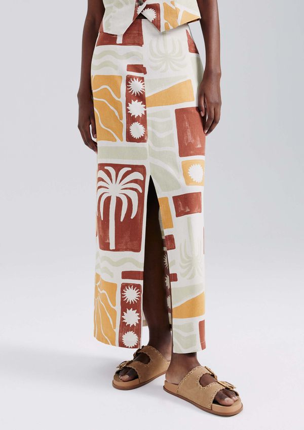 Saia Estampada Com Linho - Multicolorido 044