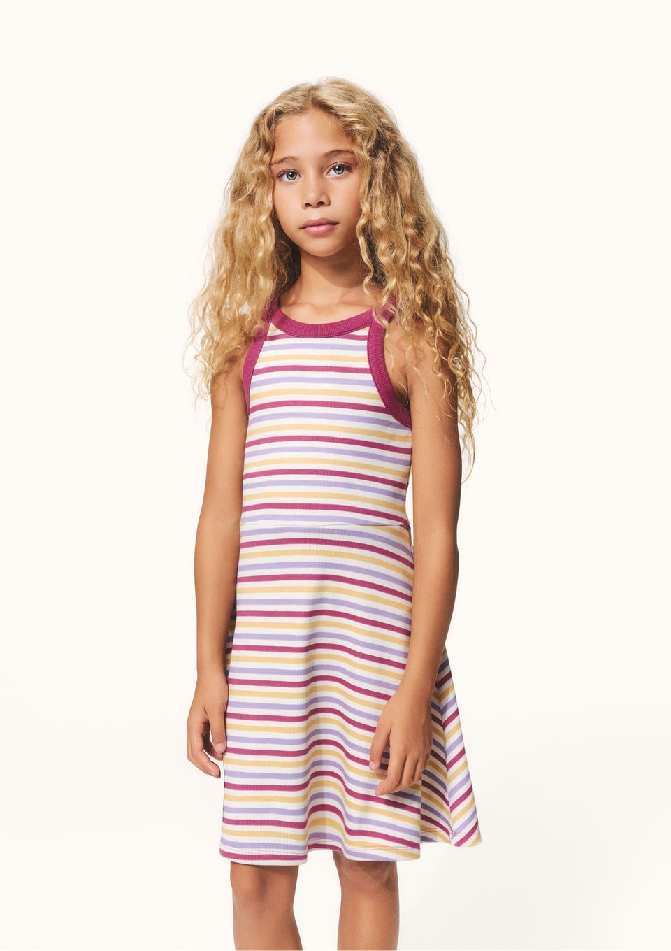 Vestido Infantil Curto em Ribana Canelada - Rosa