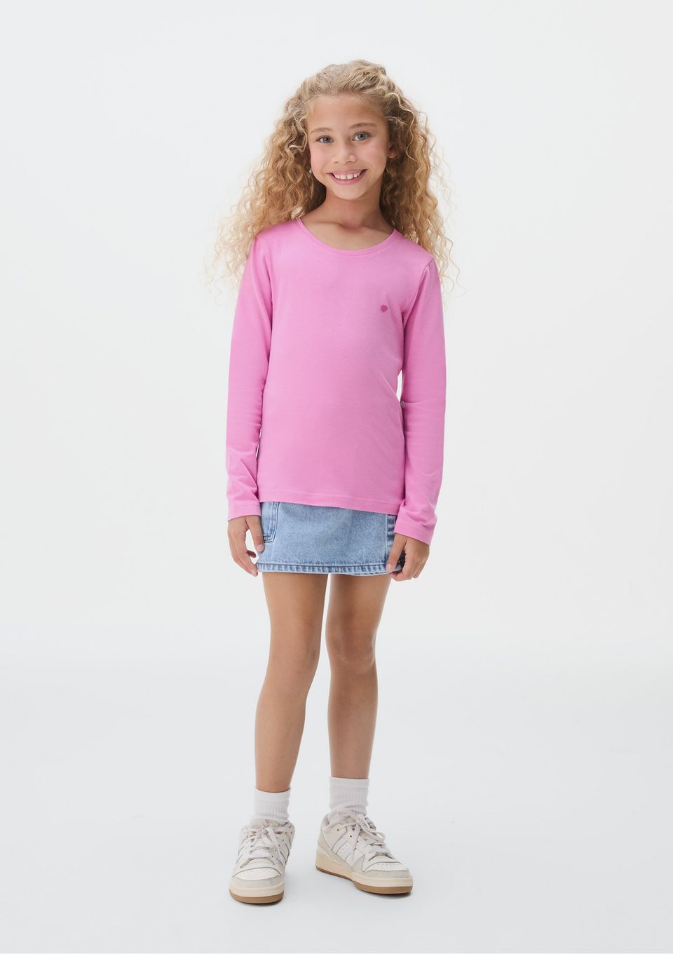 Blusa Básica Infantil Menina Manga Longa com Patch Hering Kids - Rosa