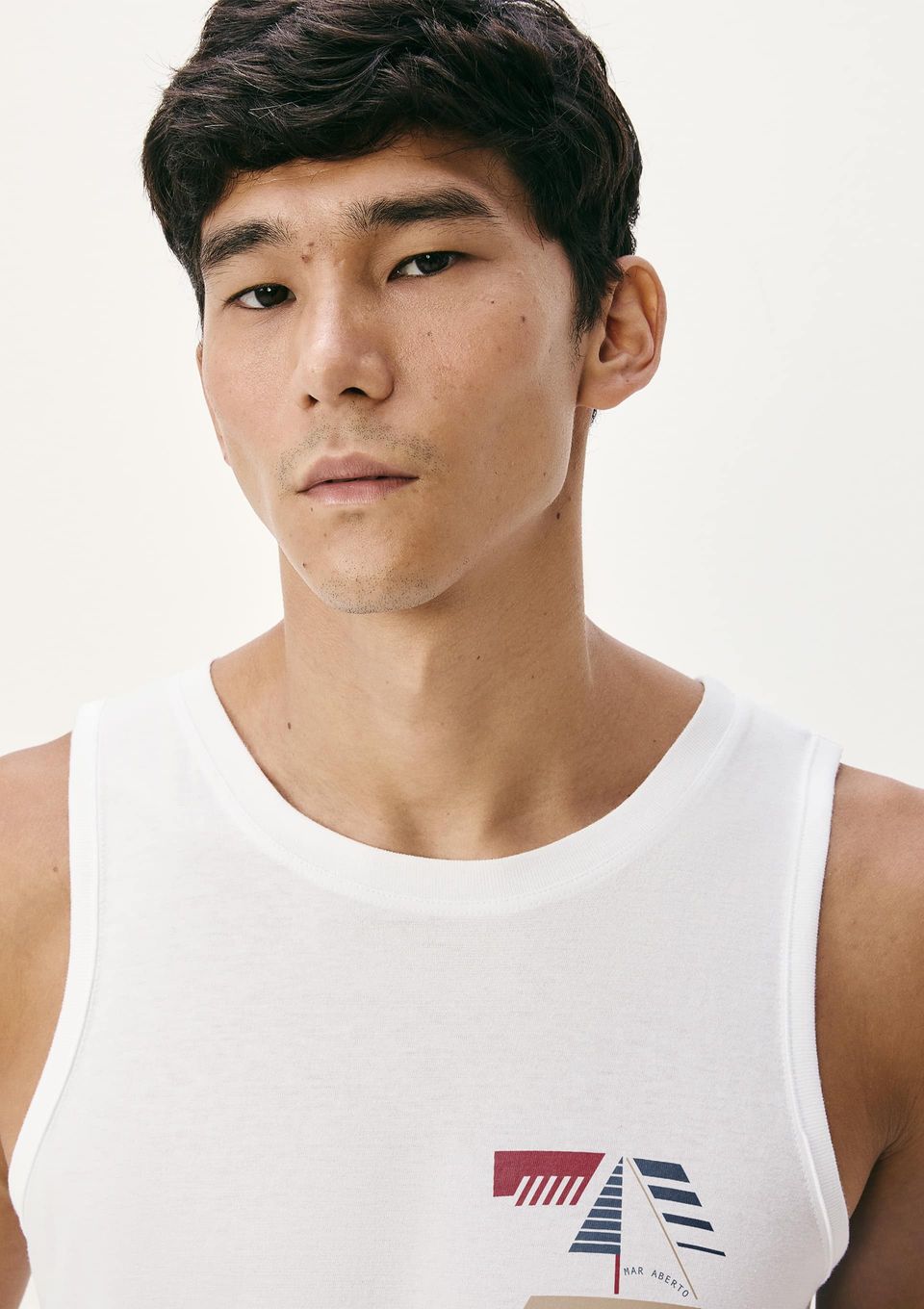 Regata Básica Masculina Regular com Estampa - Branco