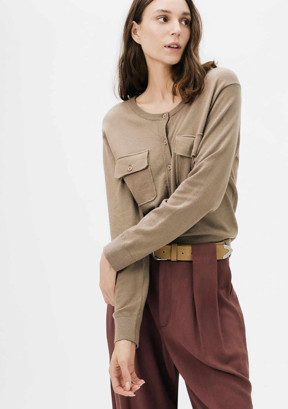 Cardigan Feminino Decore Redondo em Tricô - Bege
