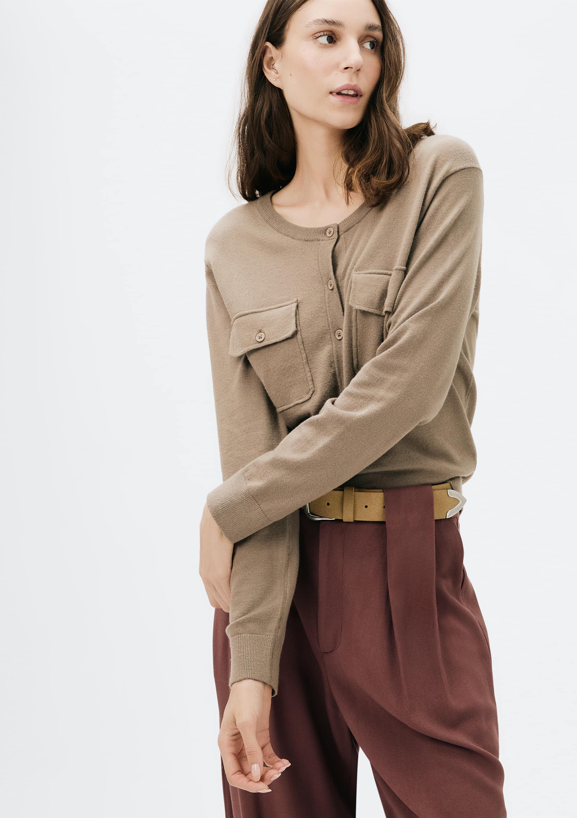 Cardigan Feminino Decore Redondo Em Tricô - Bege