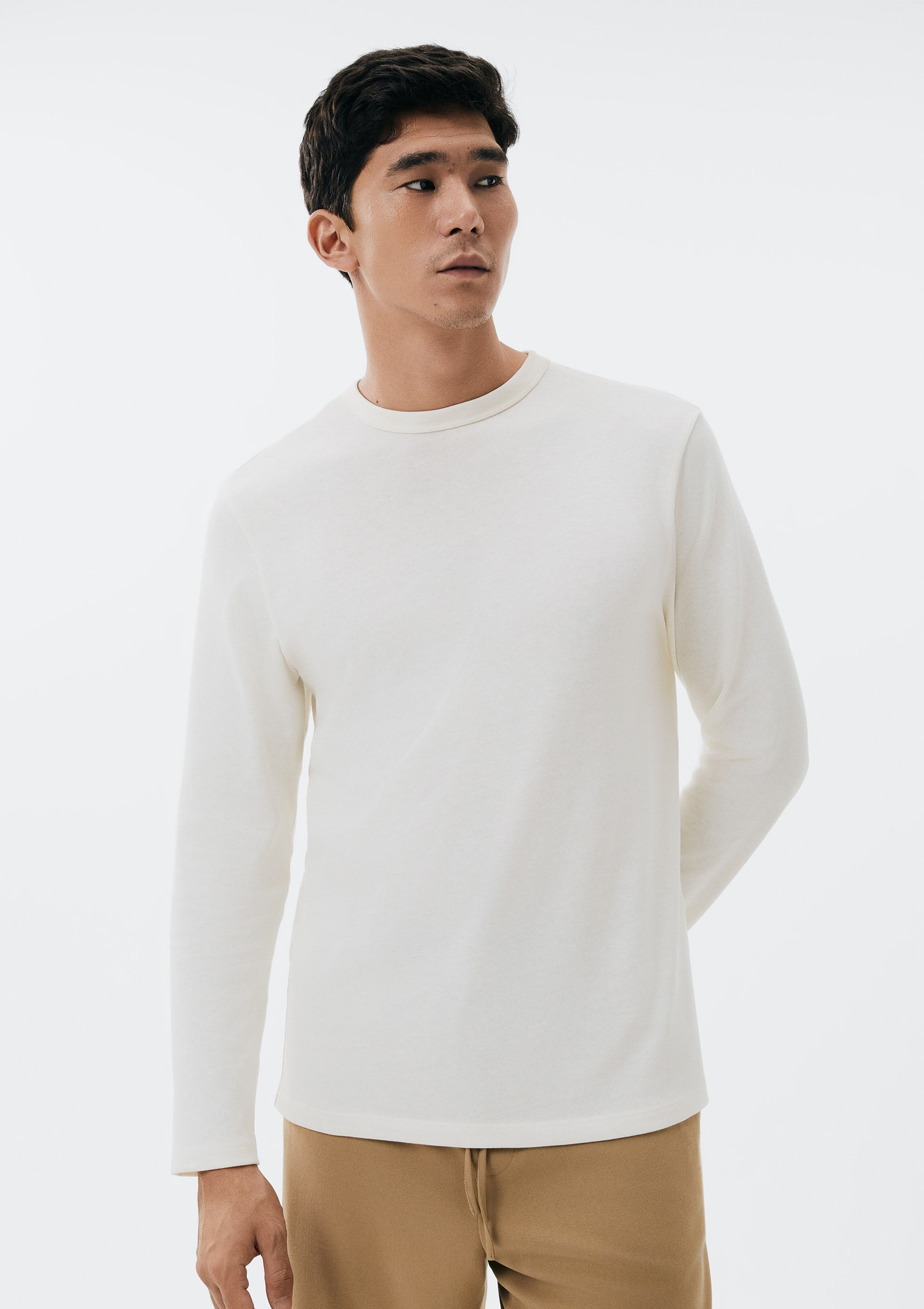Camiseta Masculina Manga Longa Em Algodão Peruano - Off white