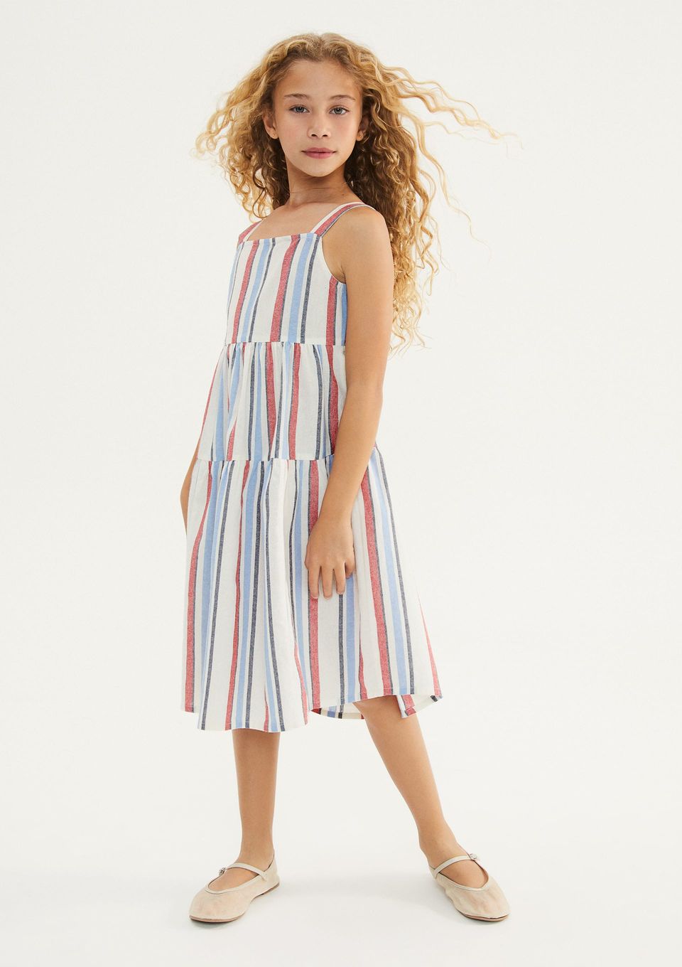Vestido Infantil Fio Tinto Listrado - Vermelho