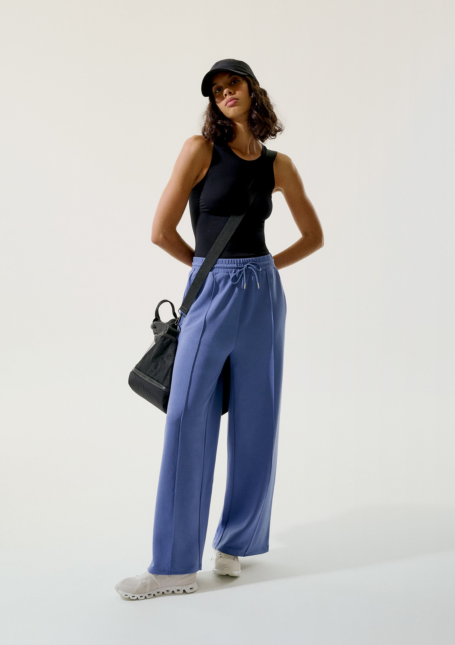 Calça Esportiva Feminina Pantalona Com Prega - Azul