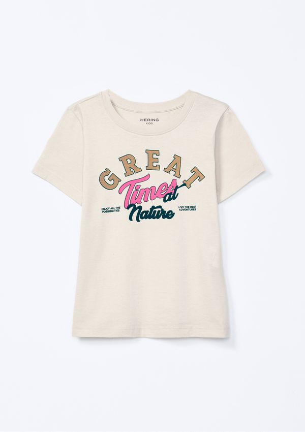 Blusa Infantil Menina Manga Curta Com Estampa - Bege 014
