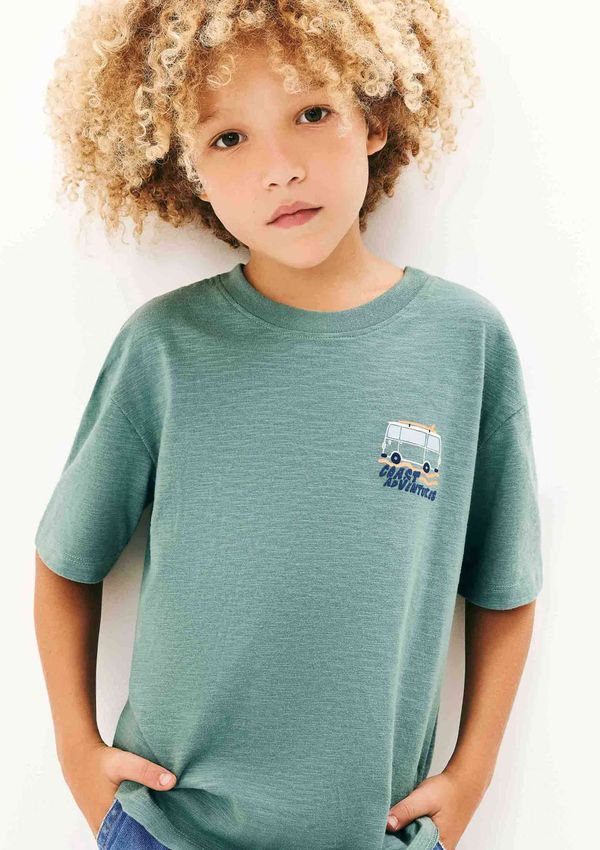Camiseta Oversized Infantil Menino Estampada - Verde 005
