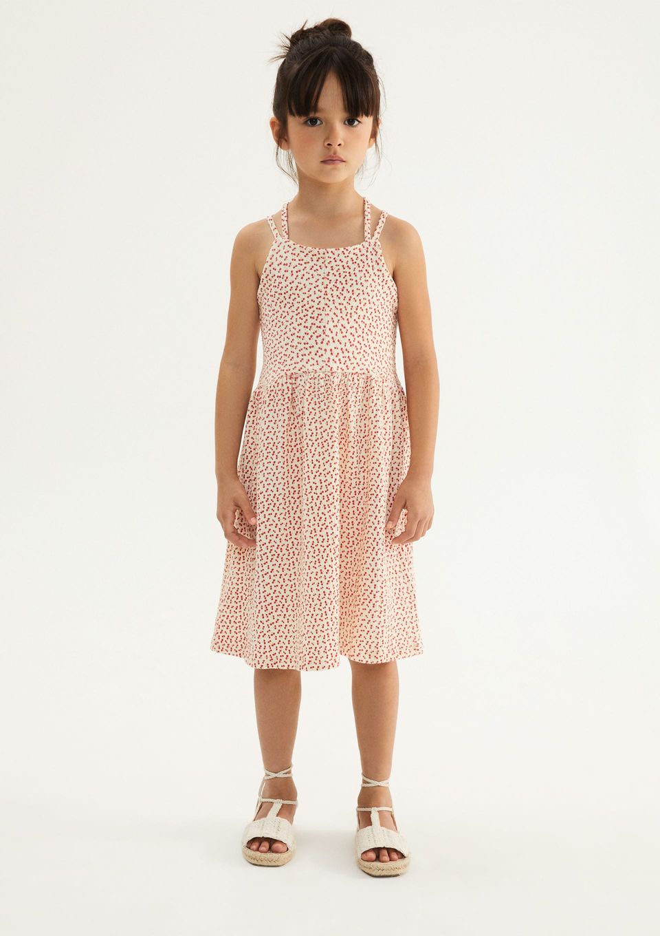 Vestido Infantil Curto Estampado - Creme