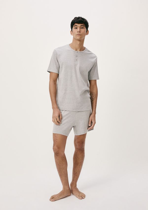 Pijama Curto Masculino Gola Henley - Cinza M