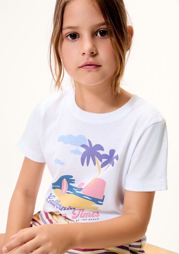 Blusa Infantil Menina Manga Curta Com Estampa - Branco 008