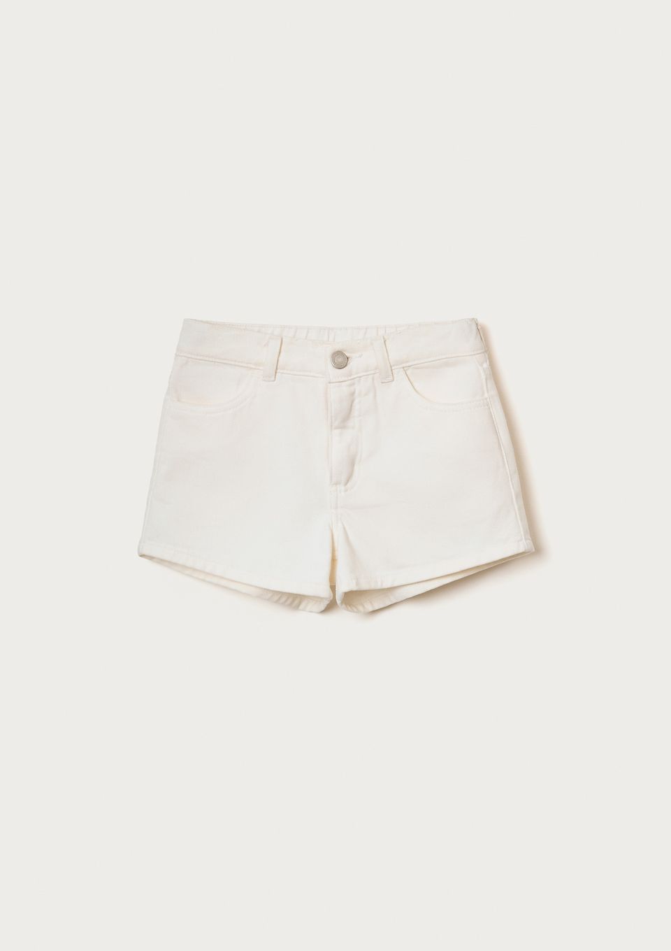 Shorts Infantil Menina Barra Desfiada em Sarja - Natural