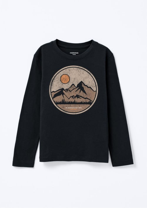 Camiseta Infantil Menino Manga Longa com Estampa Hering Kids - Preto