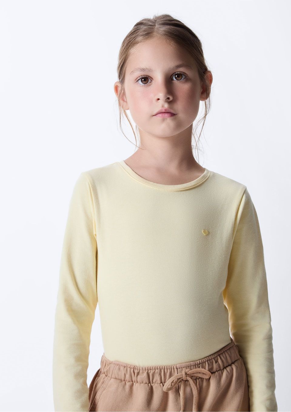 Blusa Básica Infantil Menina Manga Longa com Patch Hering Kids - Amarelo