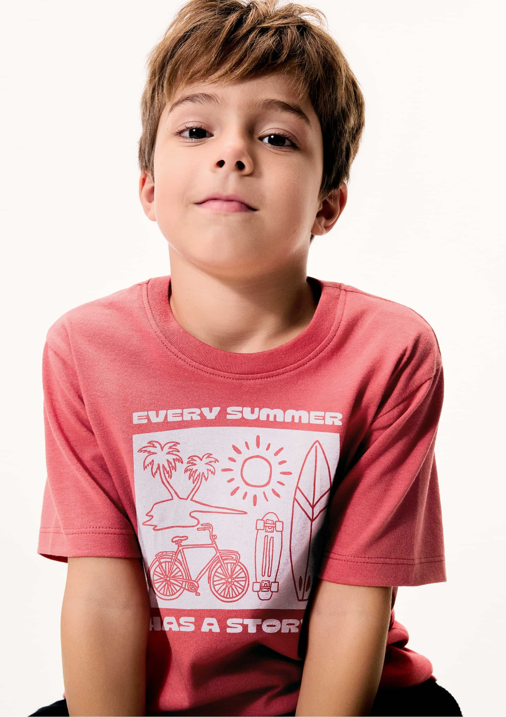 Camiseta Infantil Menino Manga Curta Com Estampa - Vermelho