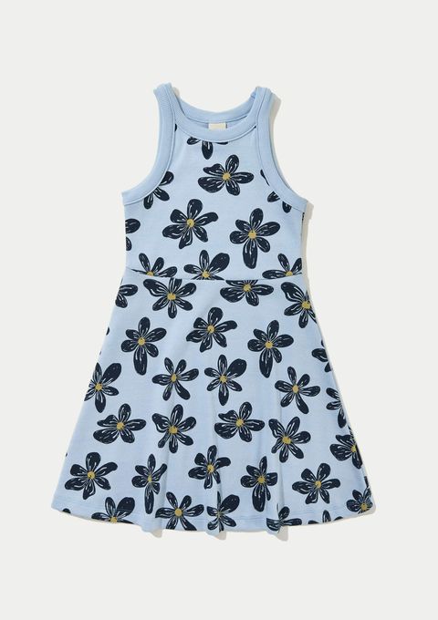 Vestido Infantil Curto em Ribana Canelada - Azul — Hering