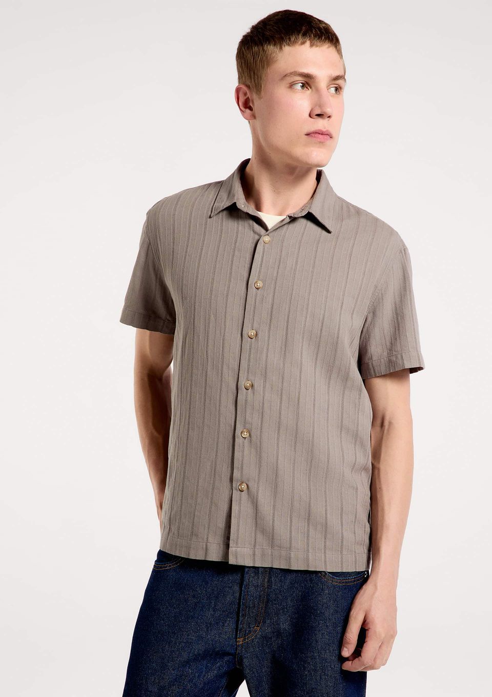 Camisa Masculina Fio Tinto Listrada - Cinza