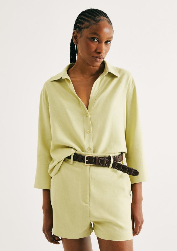 Camisa Feminina Manga 7/8 Com Linho - Verde M