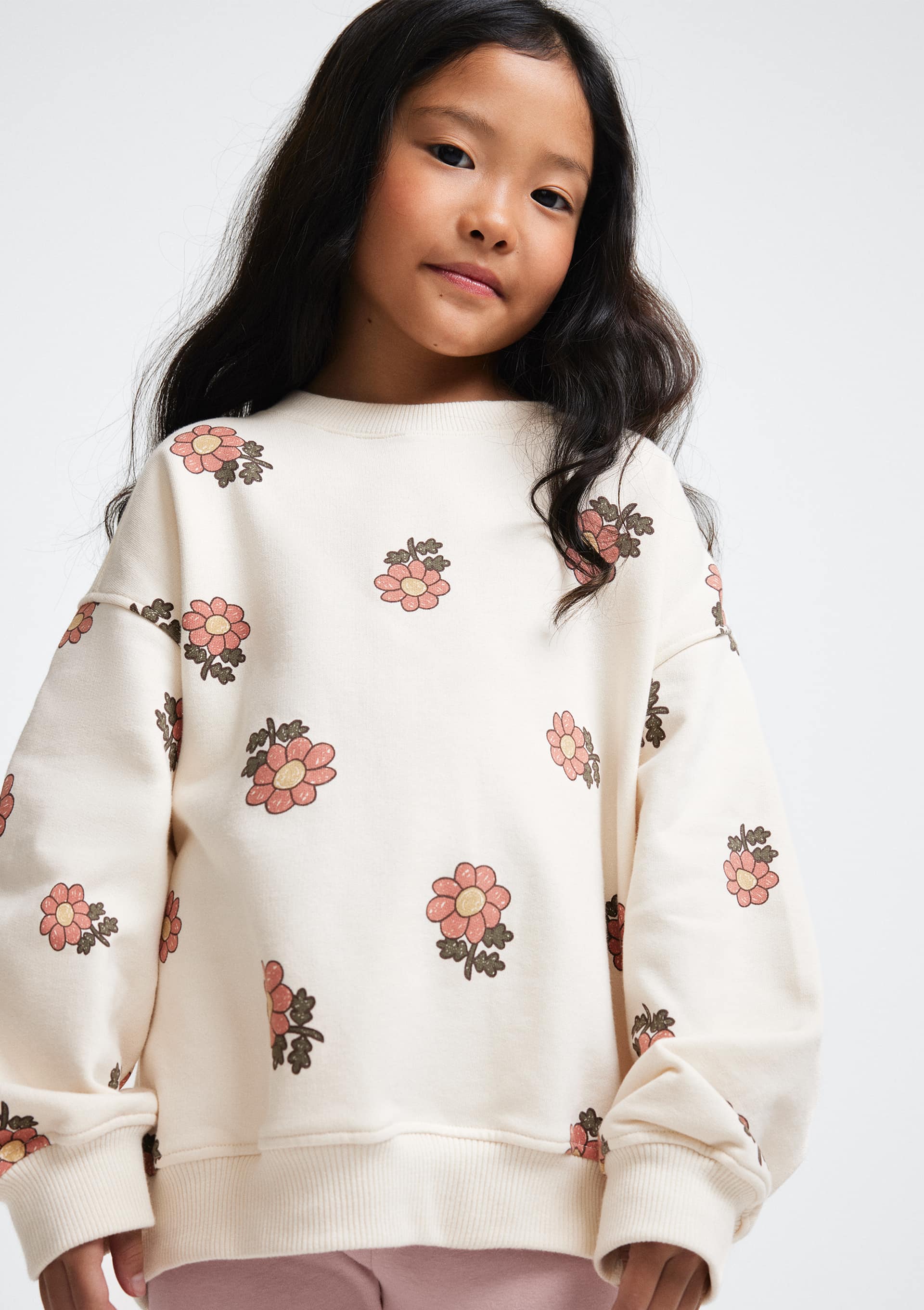 Blusão Infantil Menina Oversized Em Moletom Estampado - Off white