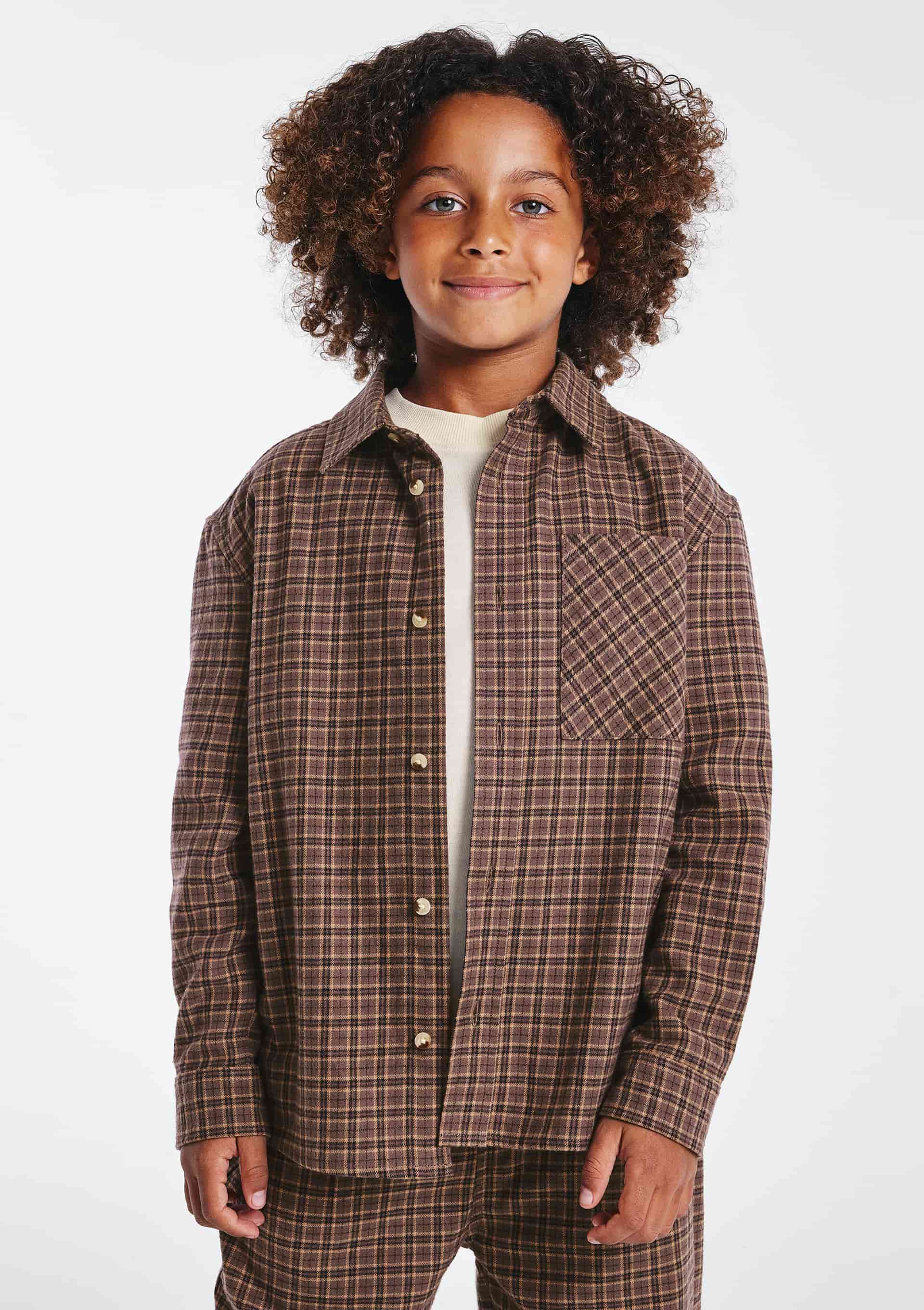 Camisa Infantil Menino Manga Longa Flanelada Xadrez - Marrom