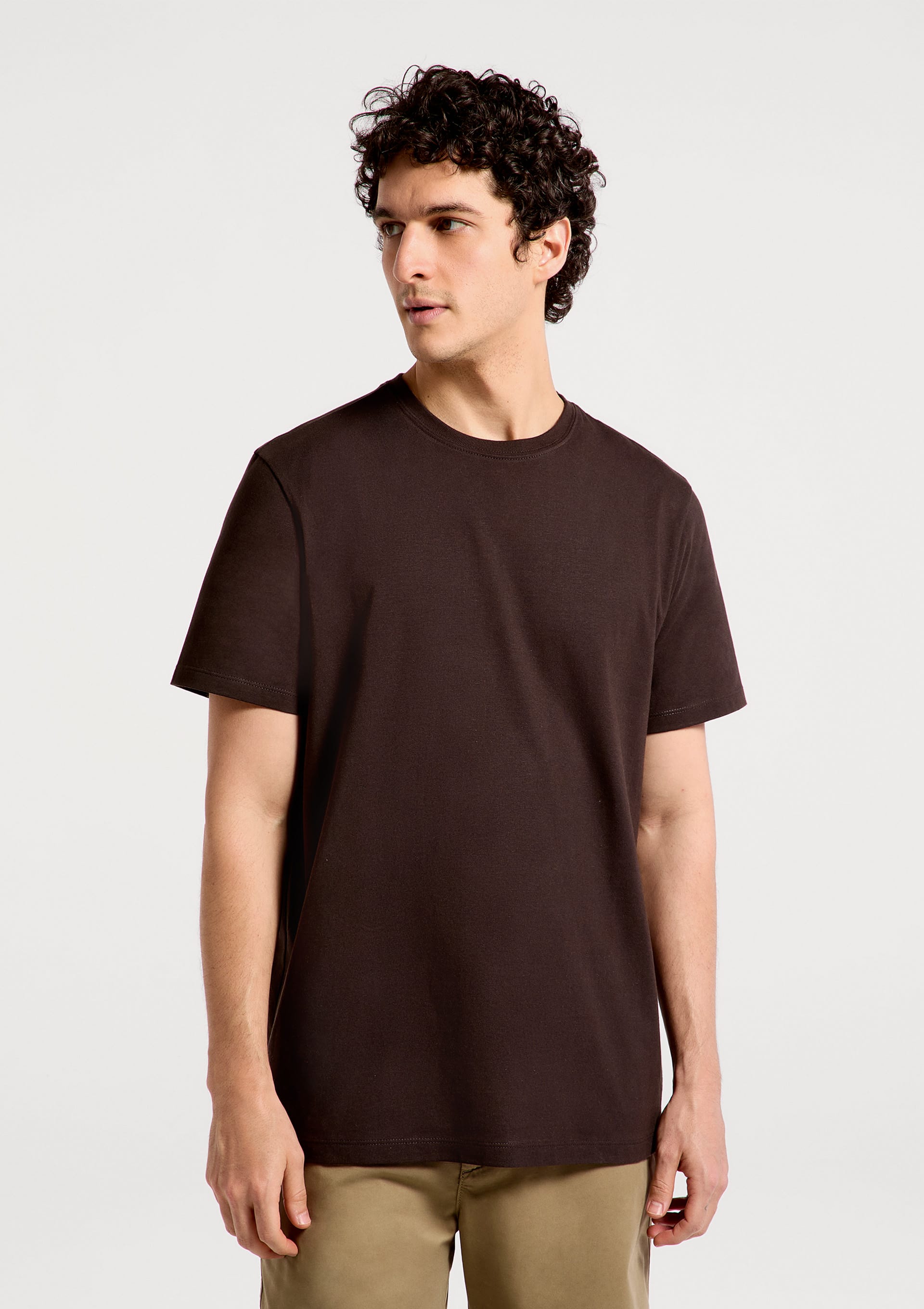 Camiseta Básica Masculina Comfort Super Cotton - Marrom
