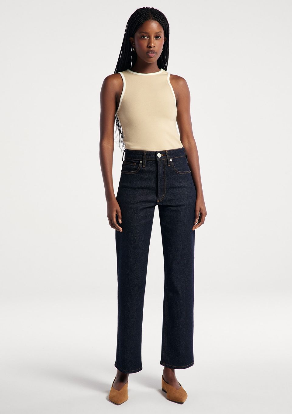 Calça Jeans Feminina Reta Cintura Alta - Azul