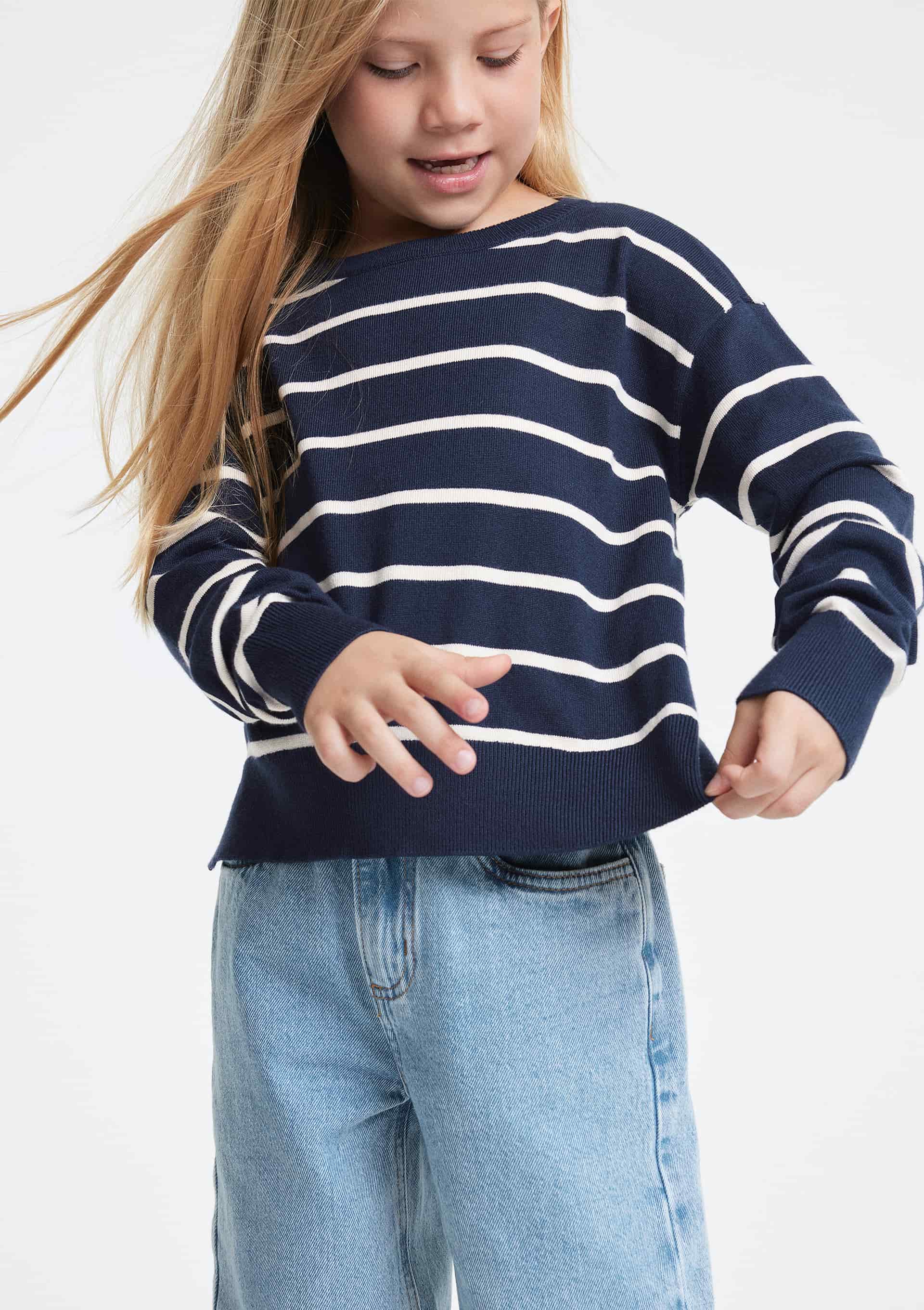Blusão Em Tricô Infantil Menina Listrado - Azul