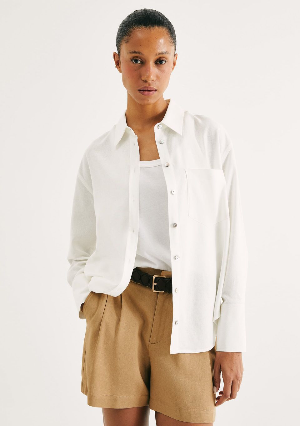 Camisa Feminina Manga Longa Oversized - Off White