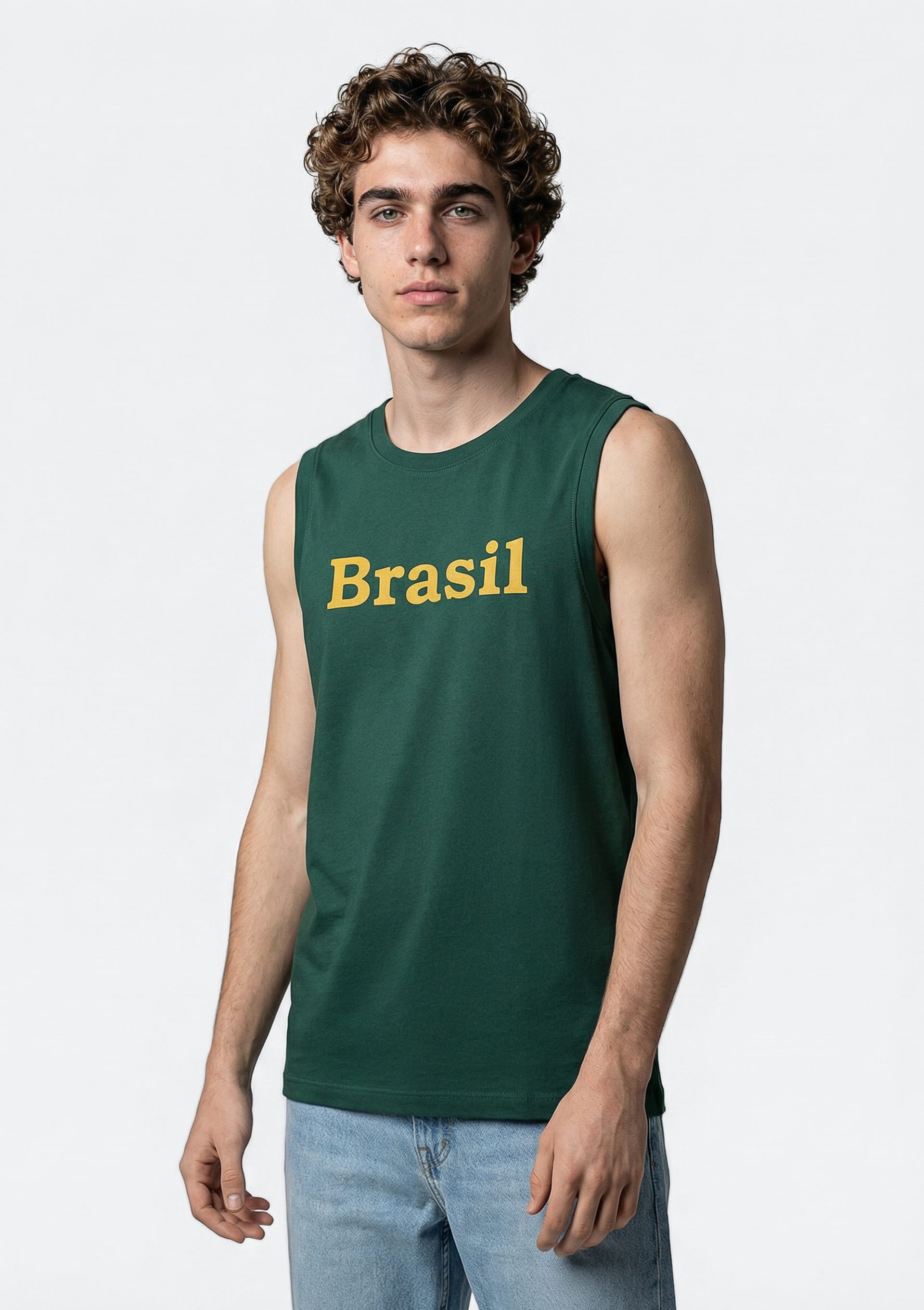 Regata Masculina Em Malha Com Estampa Drop Brasil - Verde