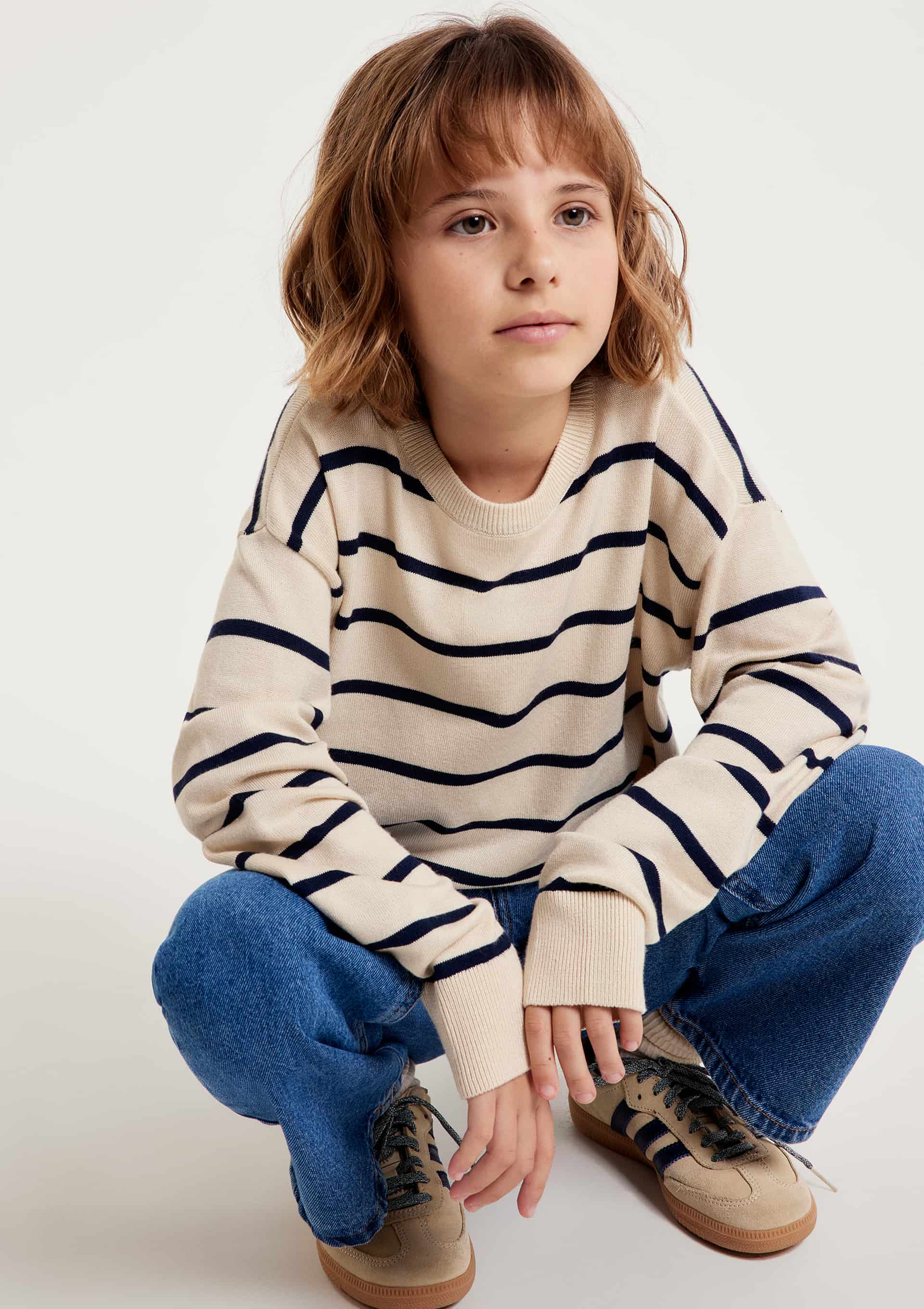 Blusão Em Tricô Infantil Menina Listrado - Off white