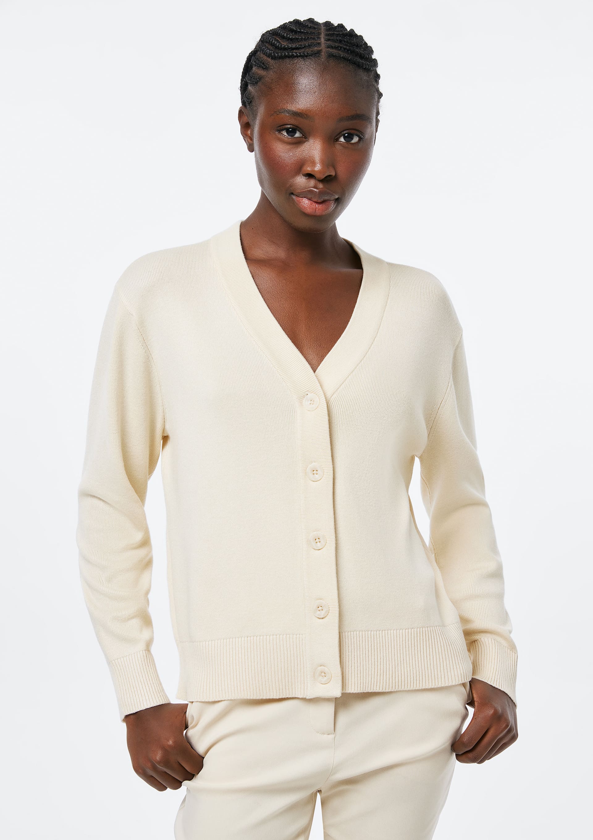 Cardigan Feminino Decote V Em Tricô - Off white