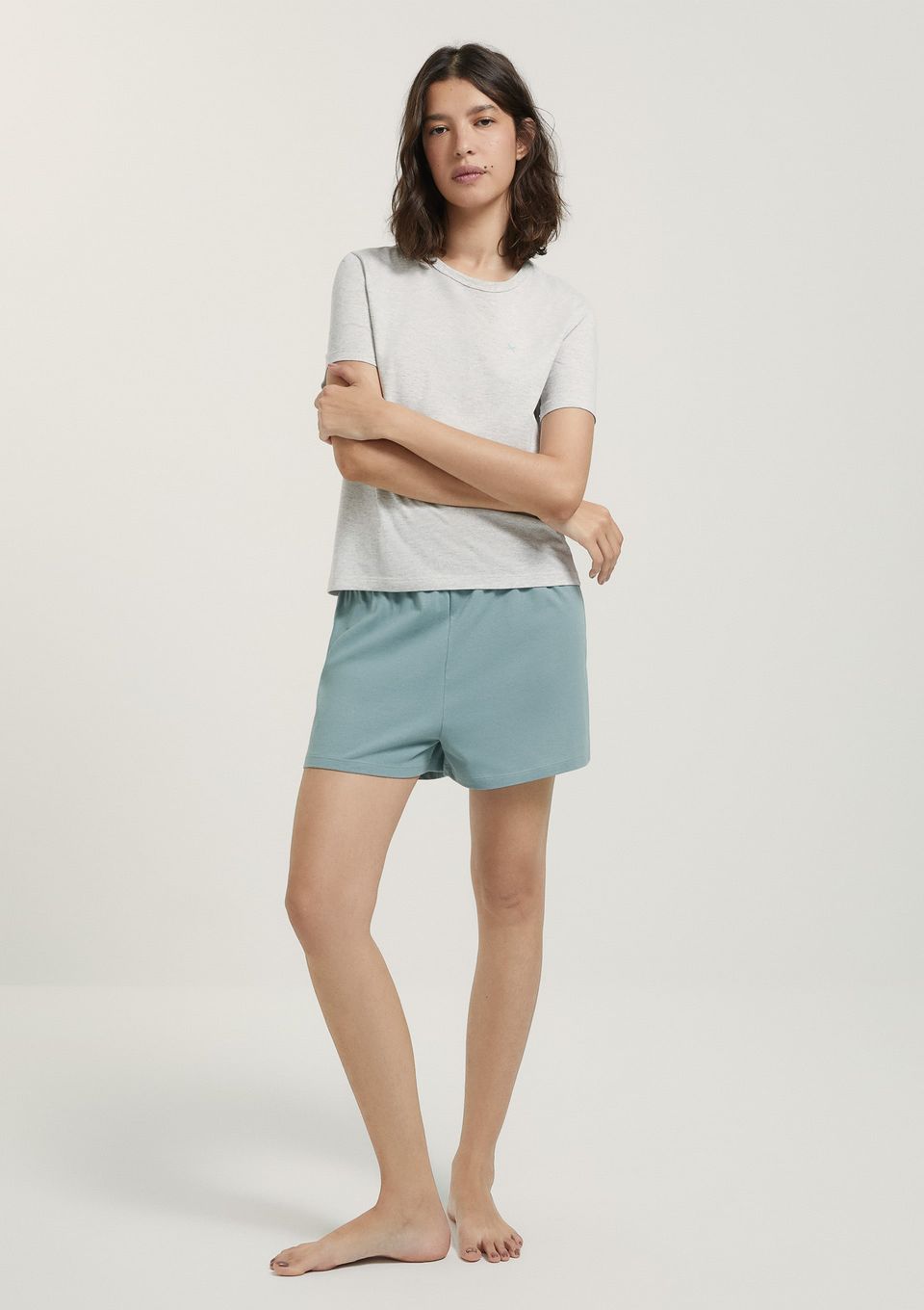 Pijama Curto Feminino com Bordado - Verde