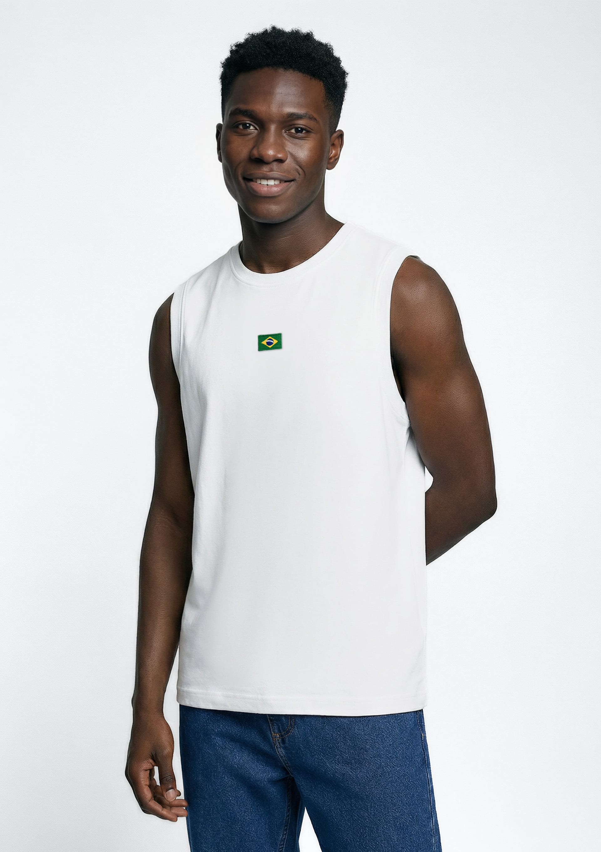 Regata Masculina Em Malha Com Patch Drop Brasil - Off white