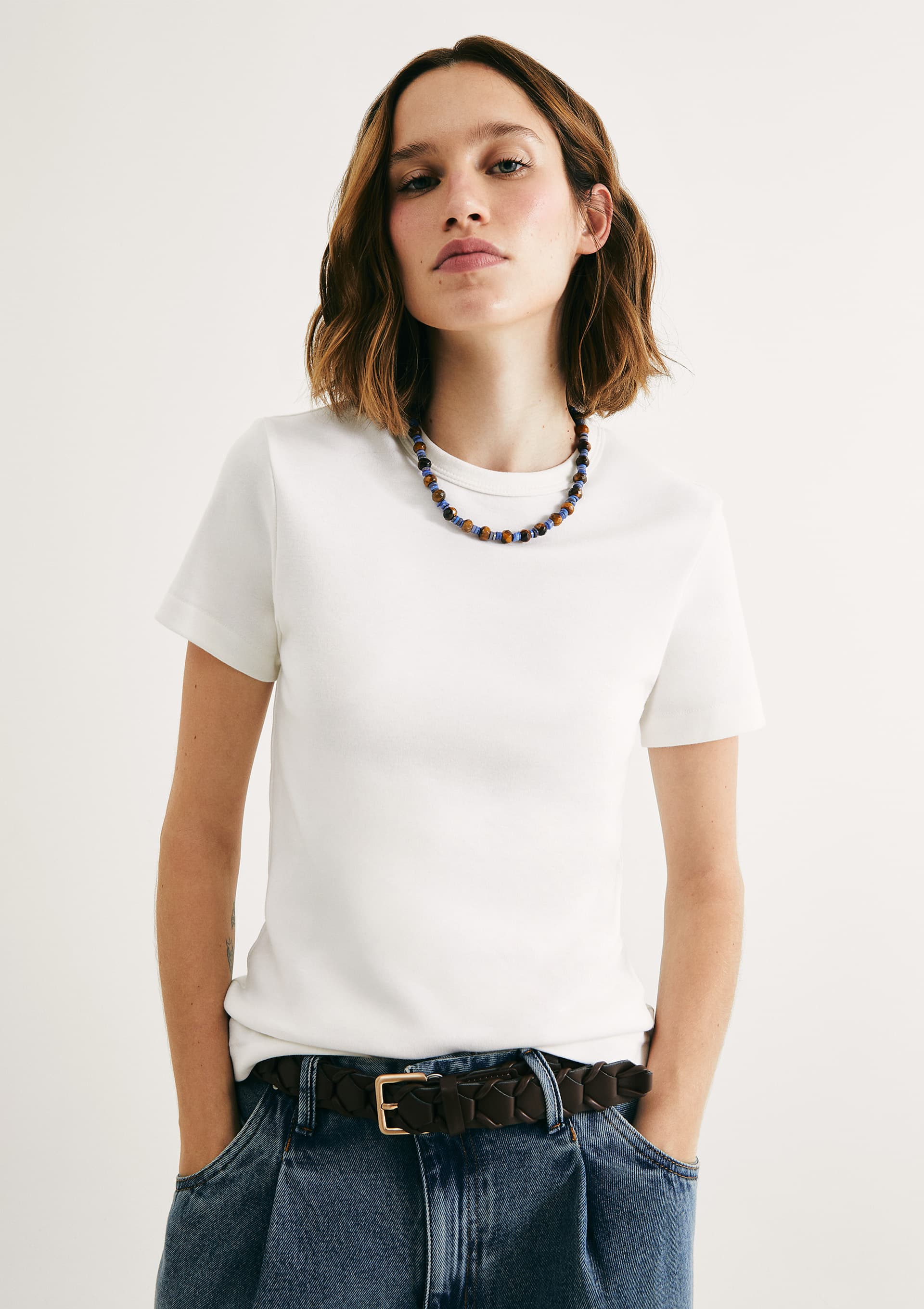 Camiseta Feminina Slim Em Algodão - Off white