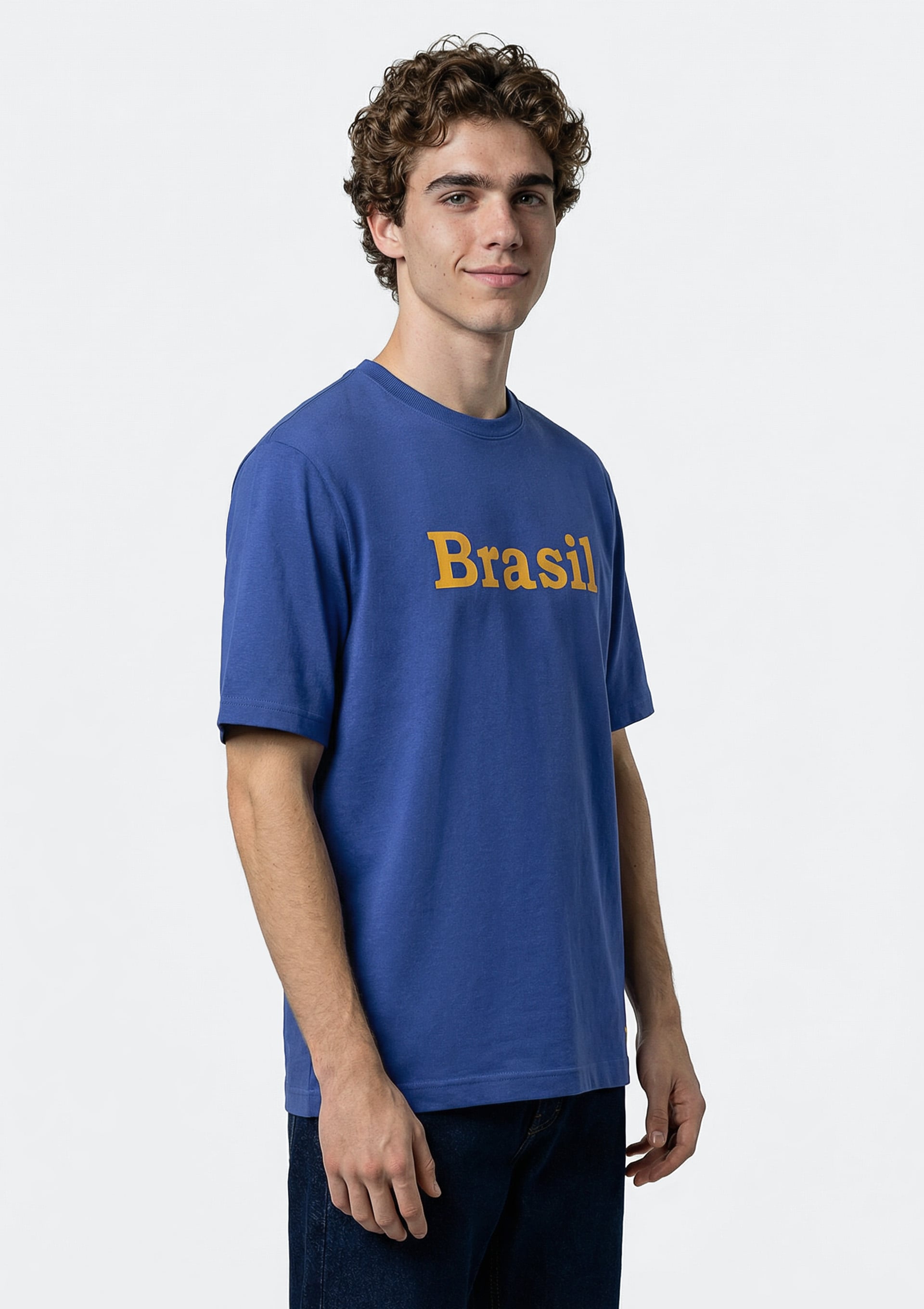 Camiseta Masculina Com Estampa Drop Brasil - Azul