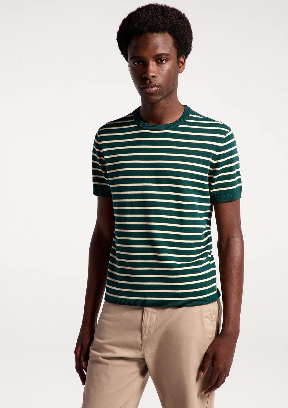 Camiseta Masculina Tricô Fio Tinto Listrado - Verde