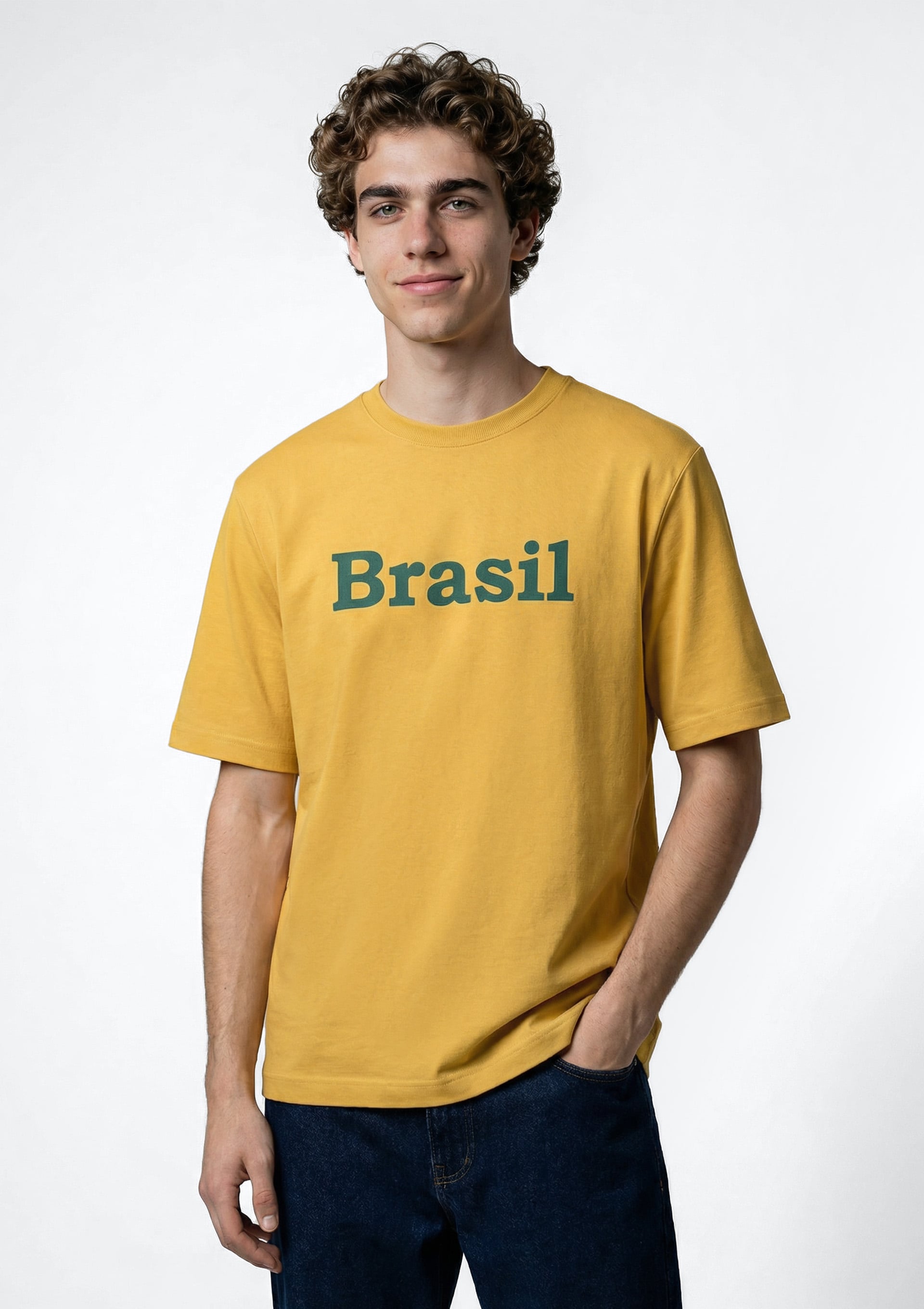 Camiseta Masculina Com Estampa Drop Brasil - Amarelo