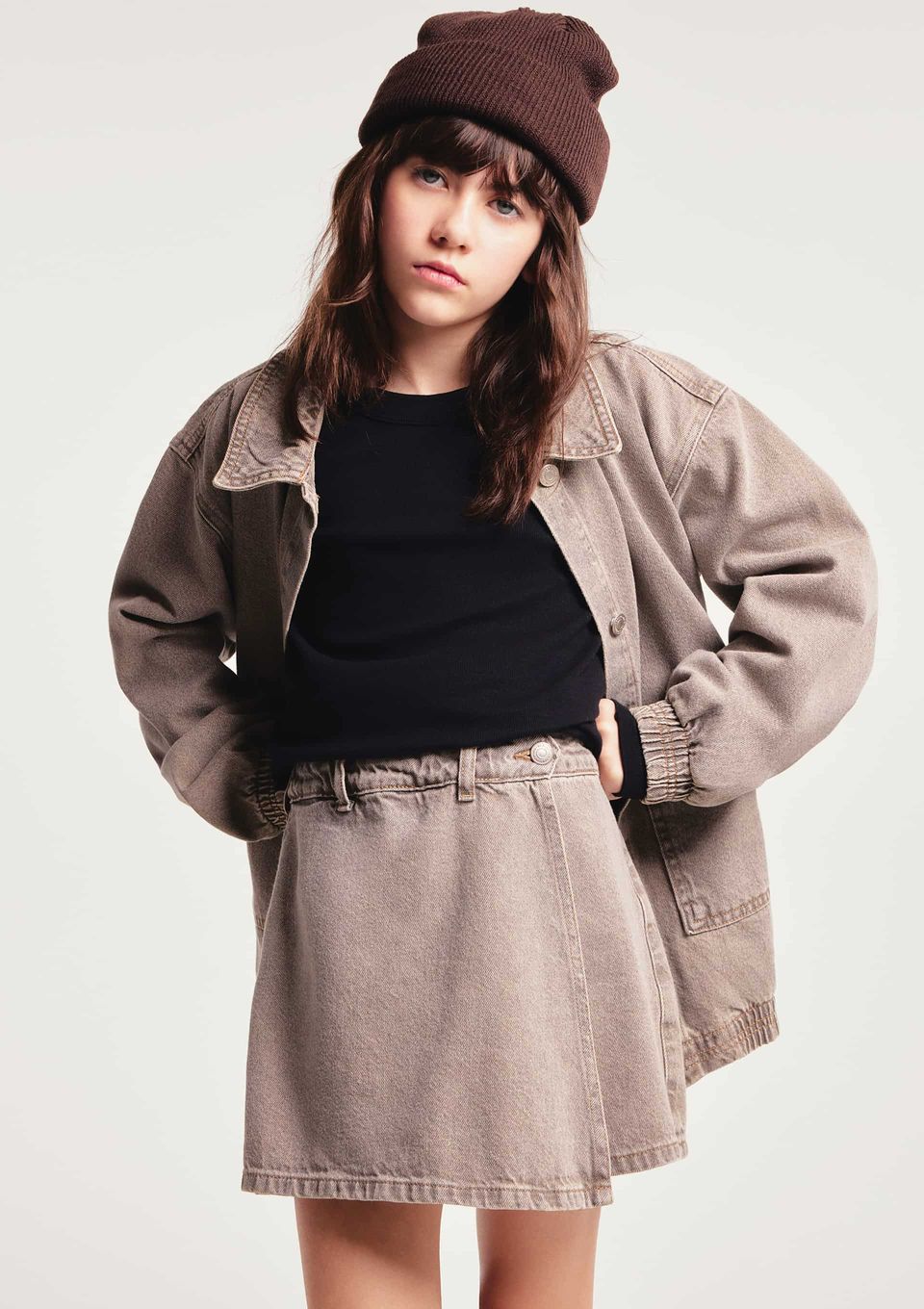 Shorts Saia Infantil em Sarja Estonada - Cinza