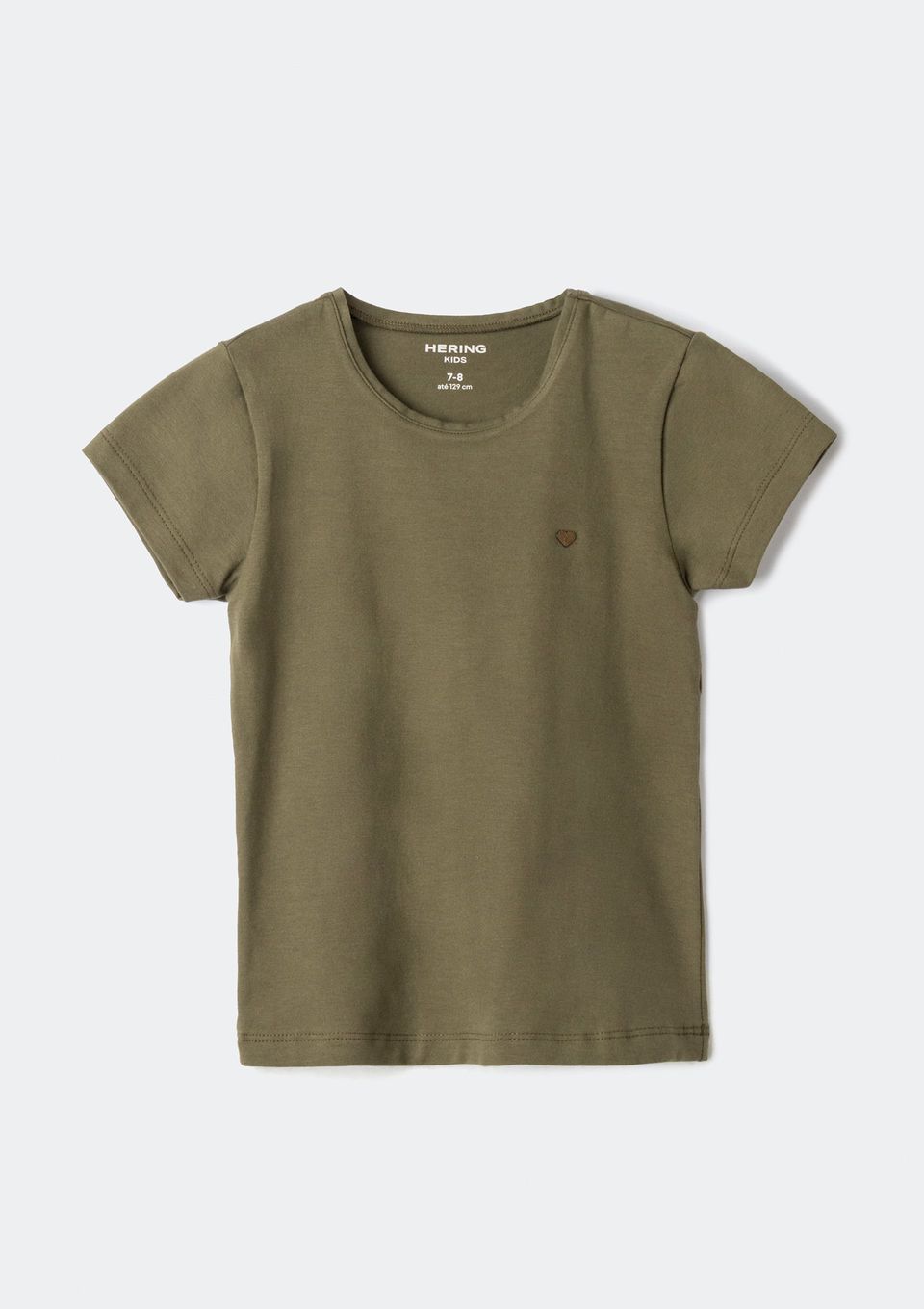 Blusa Básica Infantil Menina Manga Curta Slim com Bordado Coração - Verde