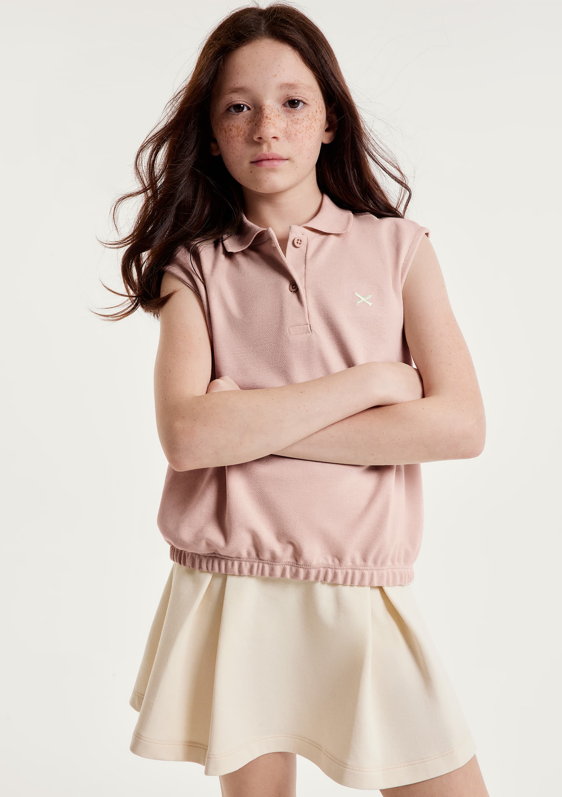Camisa Polo Infantil Menina Bordada - Rosa
