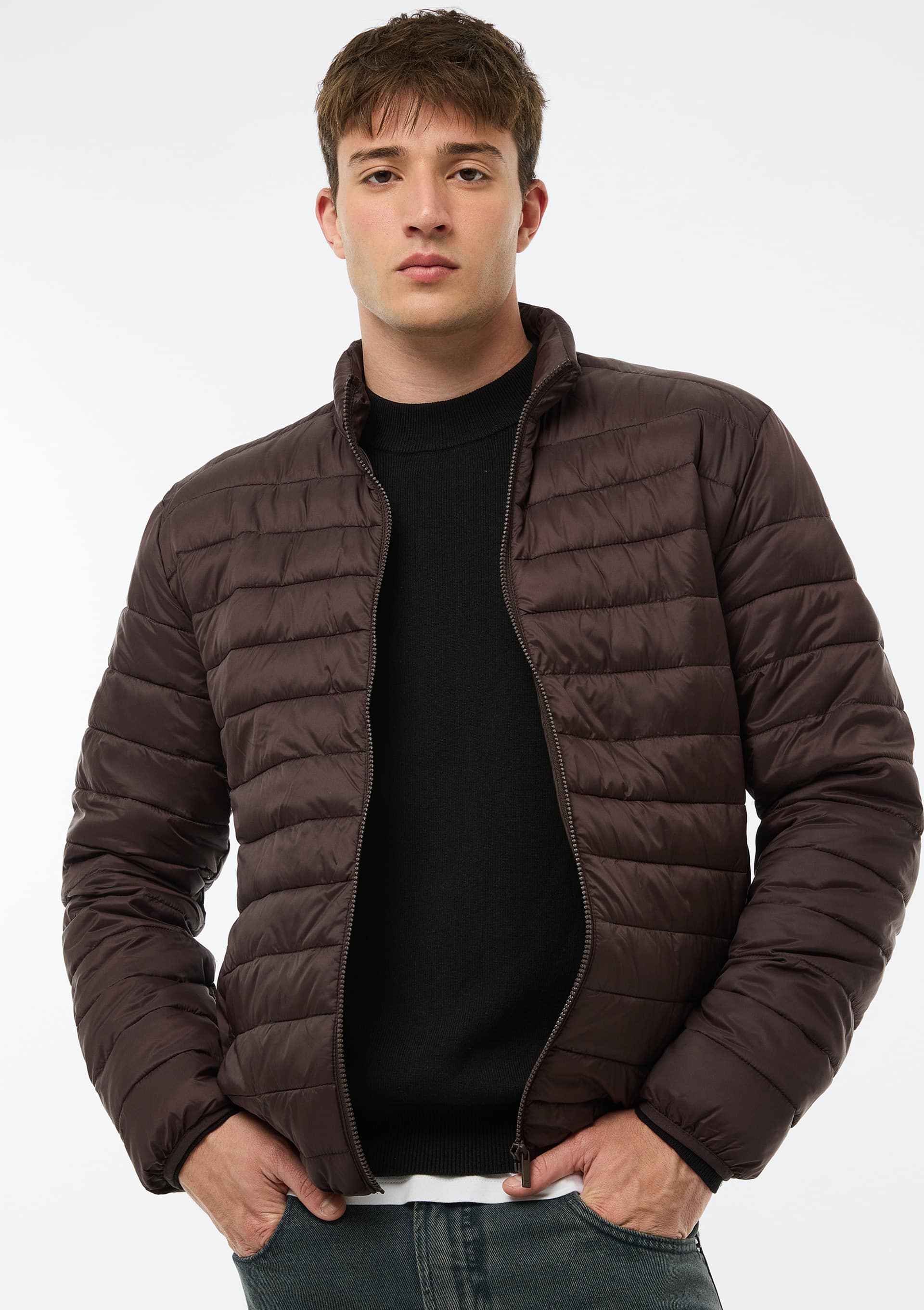 Jaqueta Masculina Puffer Matelassê + Saquinho - Marrom