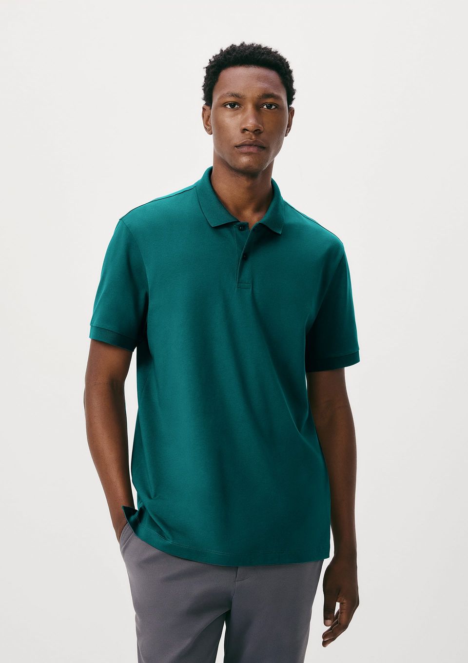 Camisa Polo Básica Masculina em Algodão Pima - Verde
