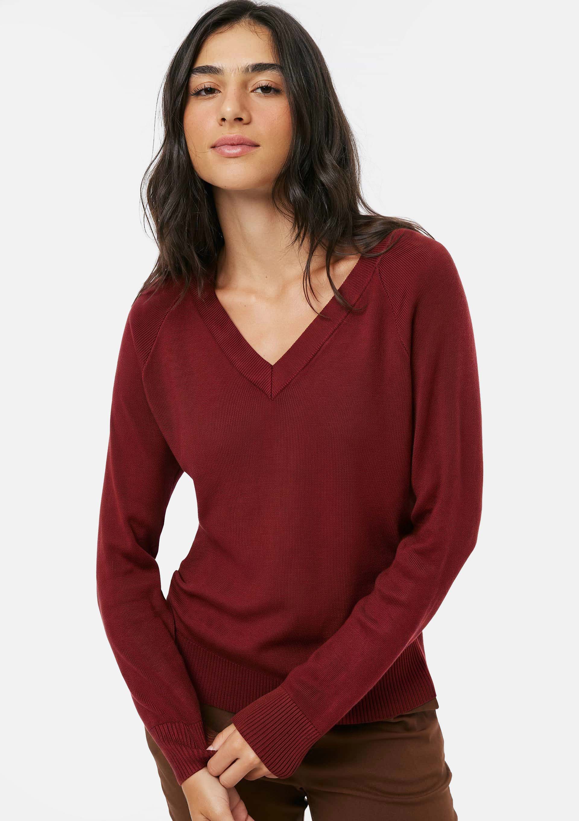 Blusão Feminino Decote V Em Tricô - Vermelho