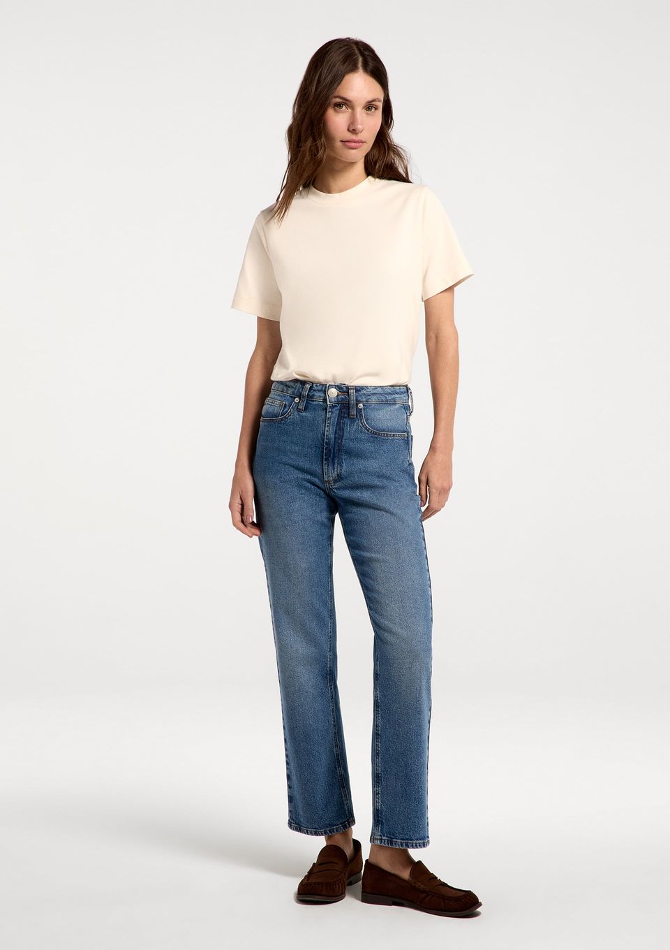 Calça Jeans Feminina Reta Cintura Alta - Azul