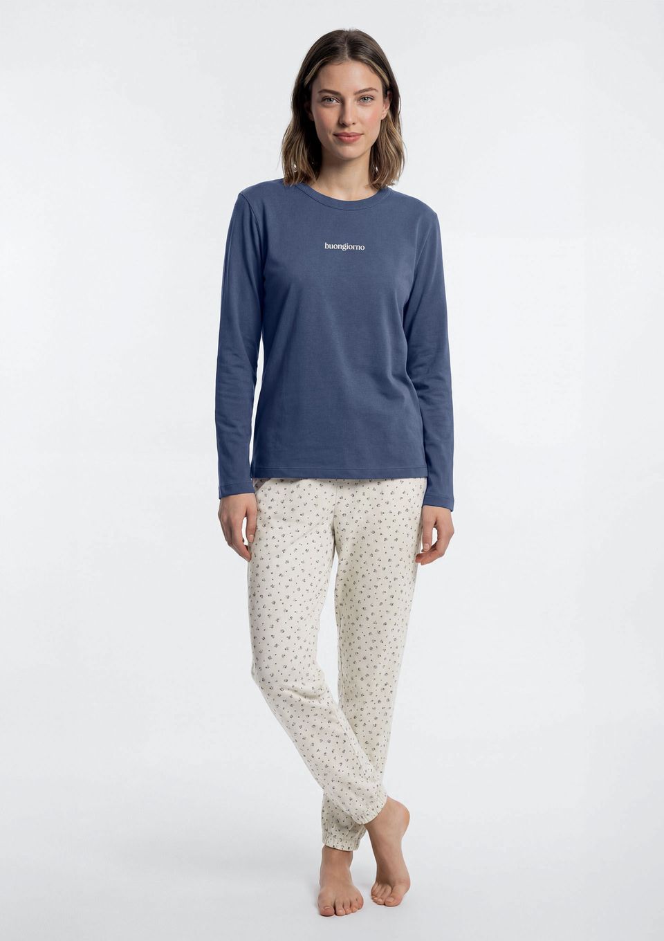 Pijama Longo Feminino Estampado - Azul