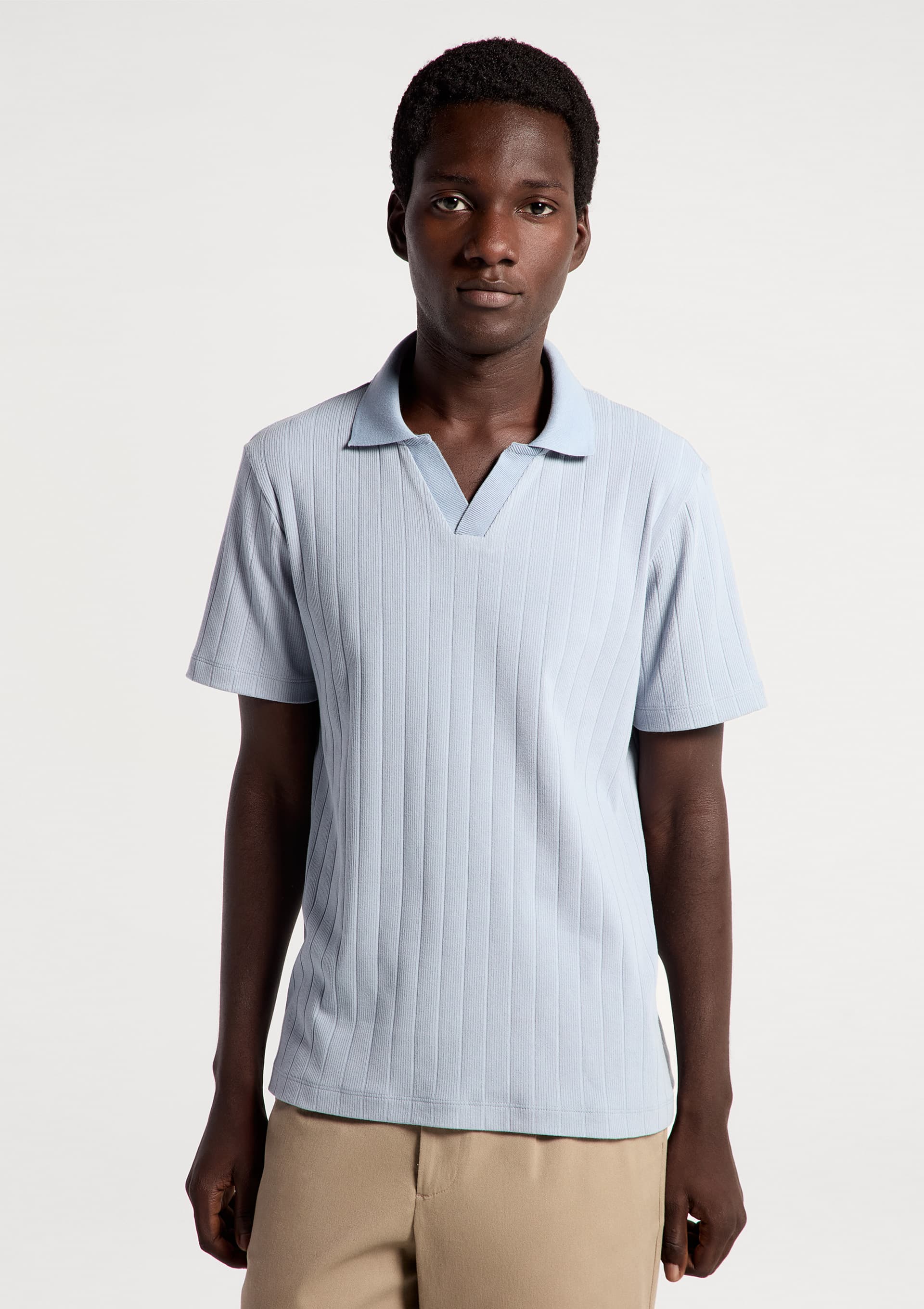 Polo Masculina Slim Em Algodão - Azul
