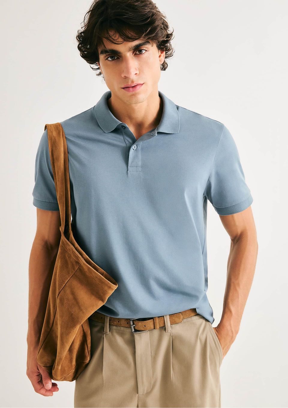 Camisa Polo Básica Masculina em Algodão Pima - Azul