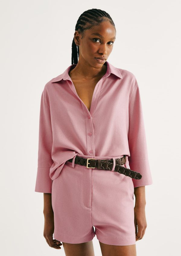 Camisa Feminina Manga 7/8 Com Linho - Rosa P