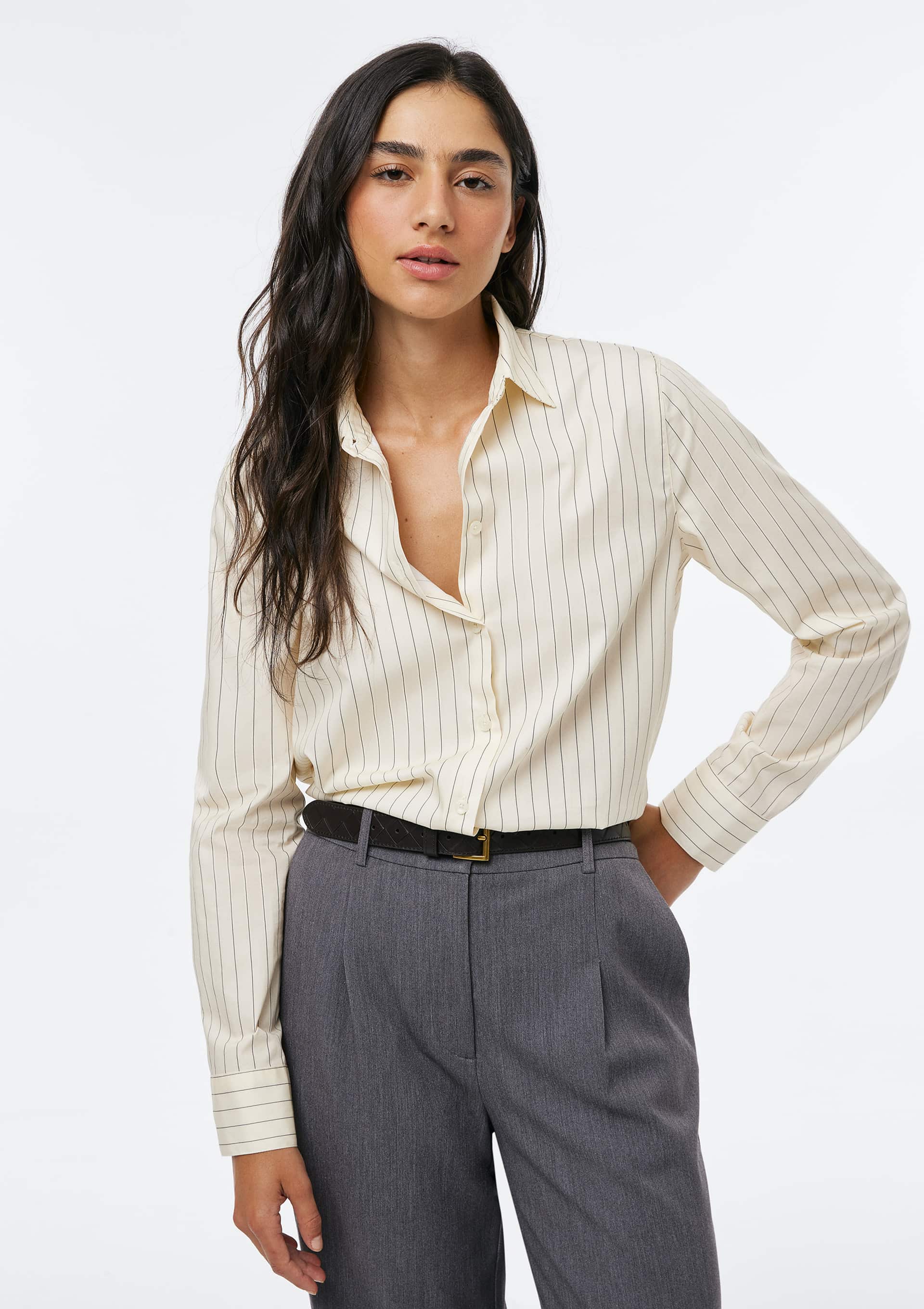 Camisa Feminina Fio Tinto Listrada - Off white