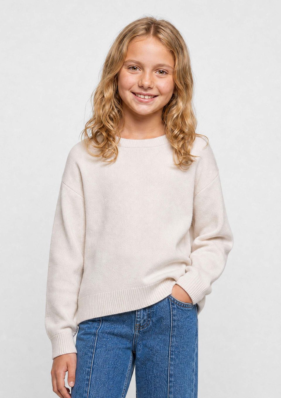 Blusão Infantil Menina em Tricô - Off White