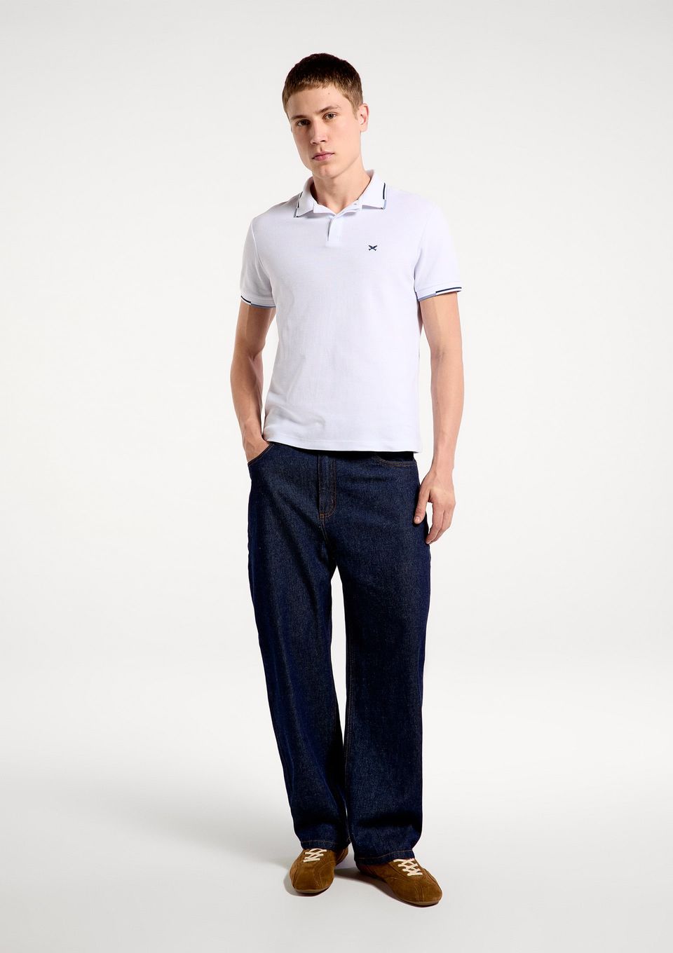 Camisa Polo Masculina Manga Curta com Bordado - Off White